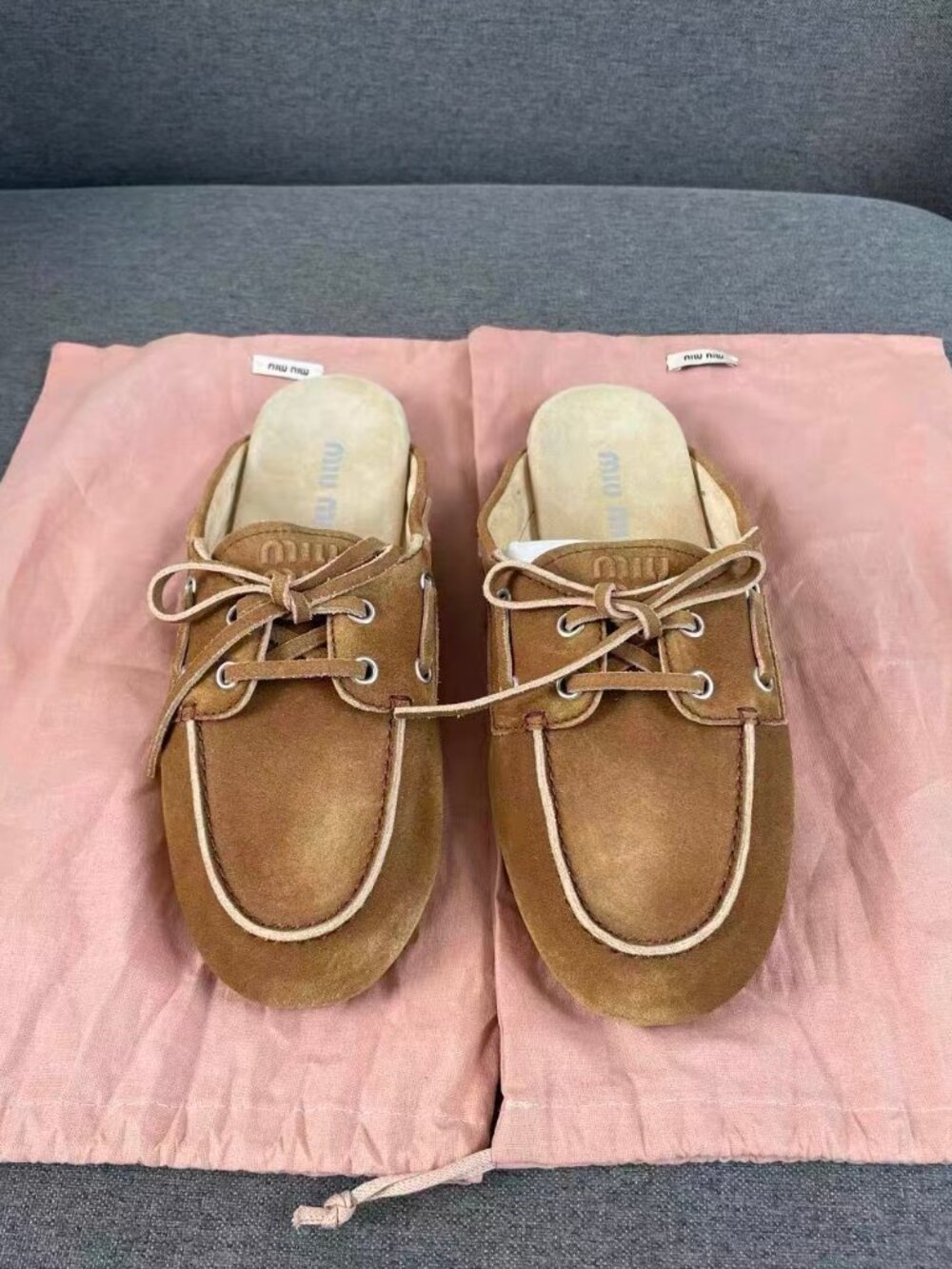 Miu Miu Vintage Brown Suede Boat Shoe Mules